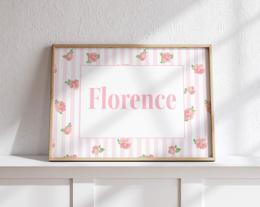 Custom Name on Roses and Stripes Print