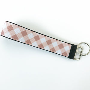 Porte-clés Carreaux vichy en vieux rose