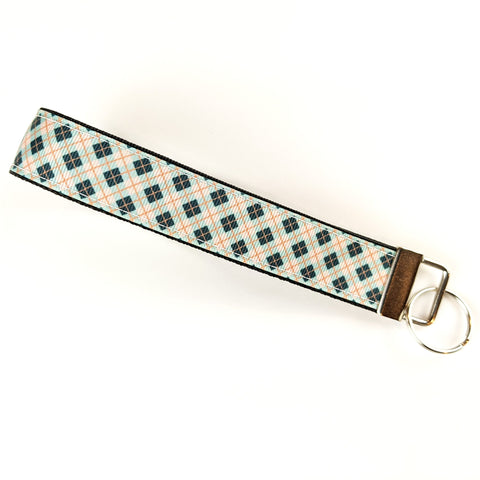 Porte-clés Losange argyle en pêche et sarcelle